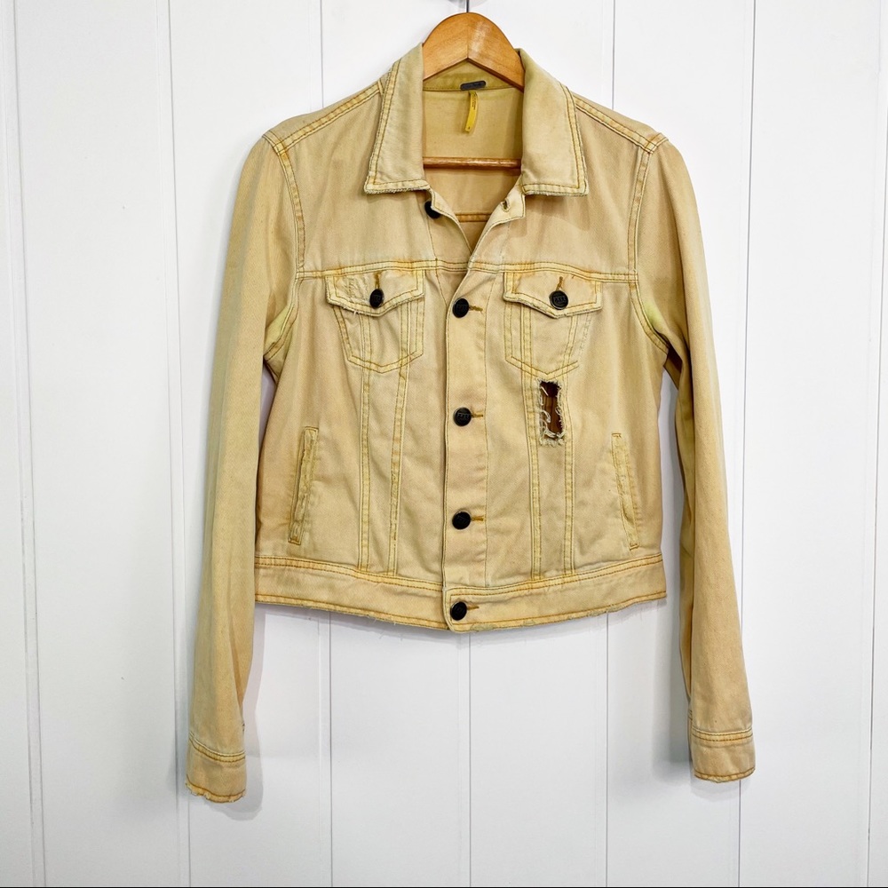Free People Distressed Faded Yellow Jean Jacket